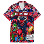 Custom Demons Rugby Merry Christmas Family Matching Off Shoulder Short Dress and Hawaiian Shirt Indigenous Australian Art