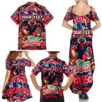 Custom Demons Rugby Merry Christmas Family Matching Summer Maxi Dress and Hawaiian Shirt Indigenous Australian Art