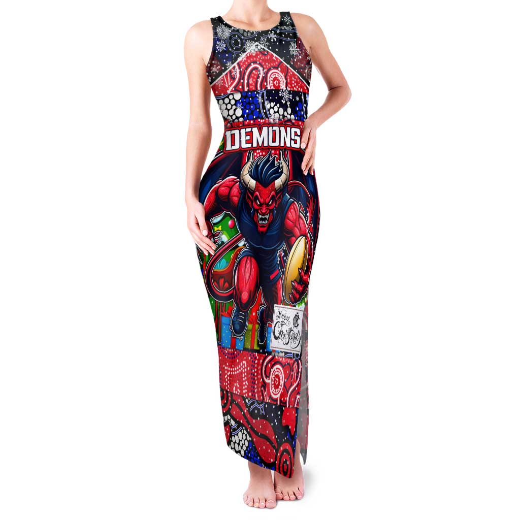 Custom Demons Rugby Merry Christmas Family Matching Tank Maxi Dress and Hawaiian Shirt Indigenous Australian Art