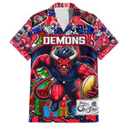 Custom Demons Rugby Merry Christmas Hawaiian Shirt Indigenous Australian Art