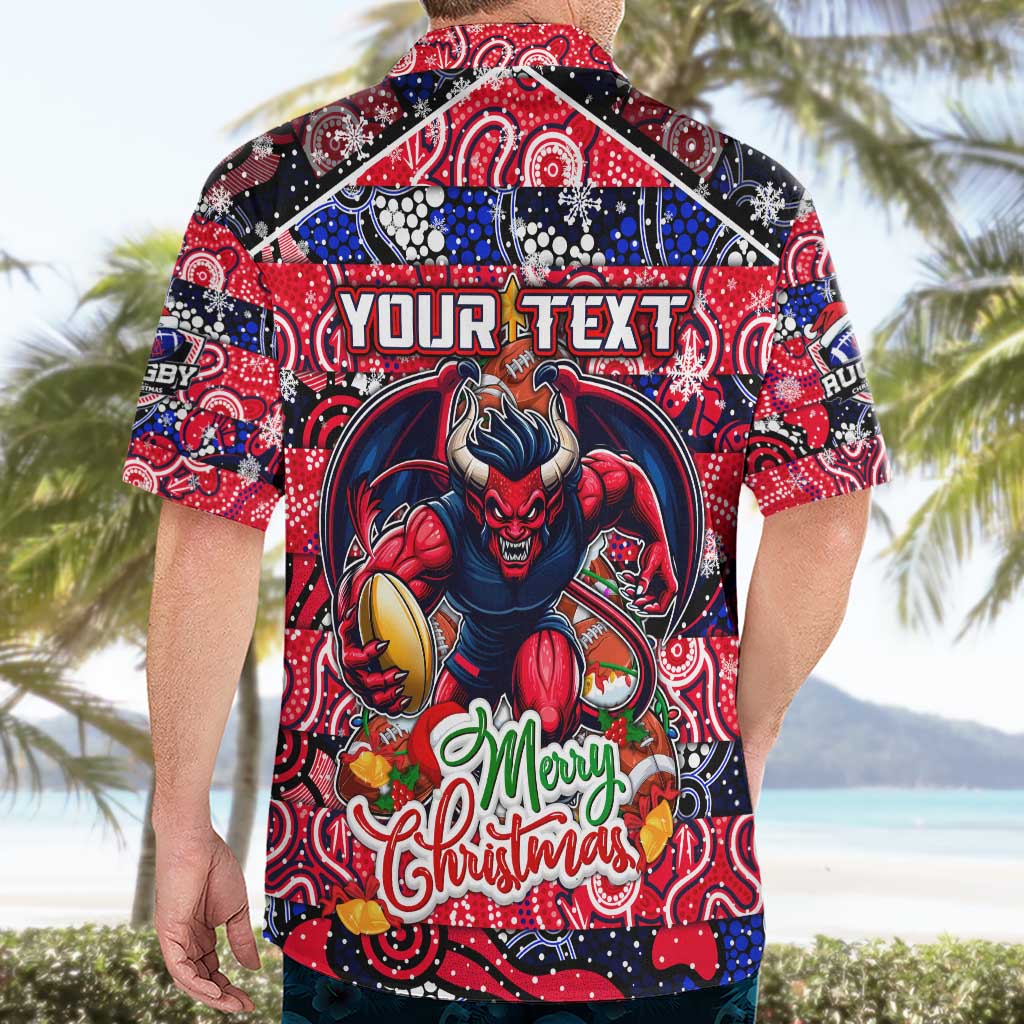 Custom Demons Rugby Merry Christmas Hawaiian Shirt Indigenous Australian Art