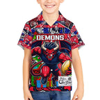 Custom Demons Rugby Merry Christmas Hawaiian Shirt Indigenous Australian Art