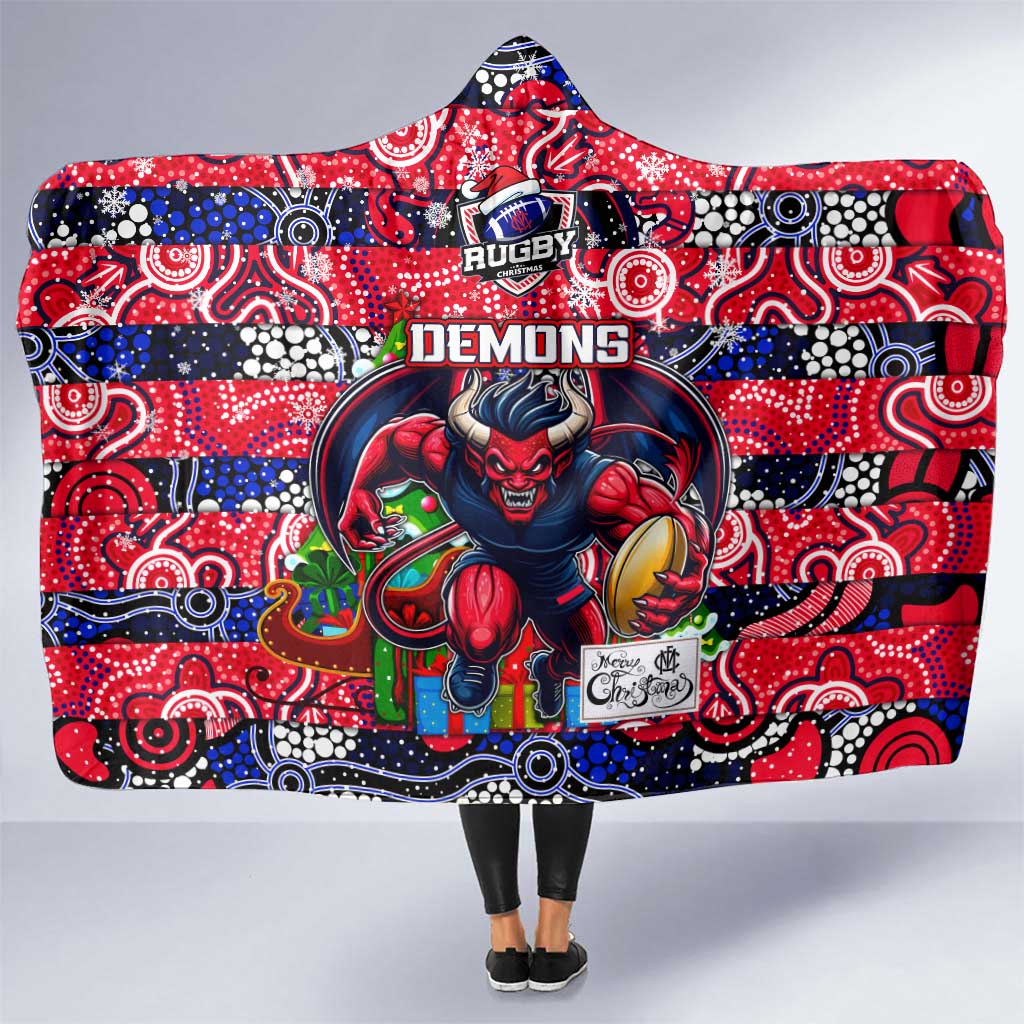 Demons Football Merry Christmas Hooded Blanket Indigenous Australian Art