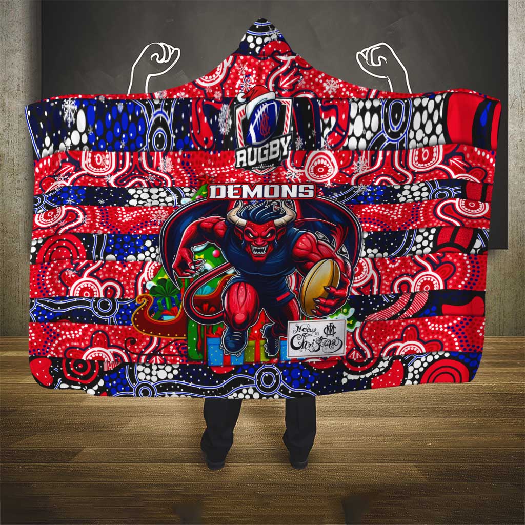 Demons Football Merry Christmas Hooded Blanket Indigenous Australian Art