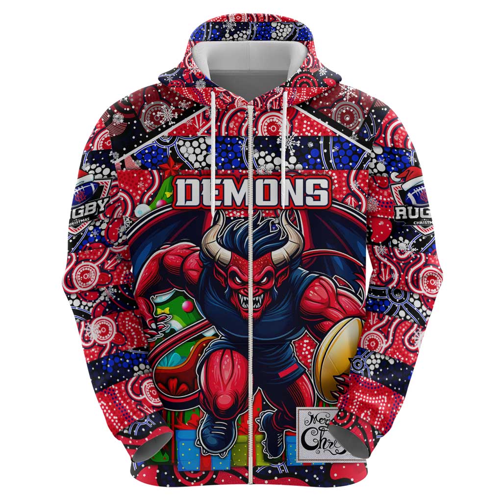 Custom Demons Rugby Merry Christmas Hoodie Indigenous Australian Art