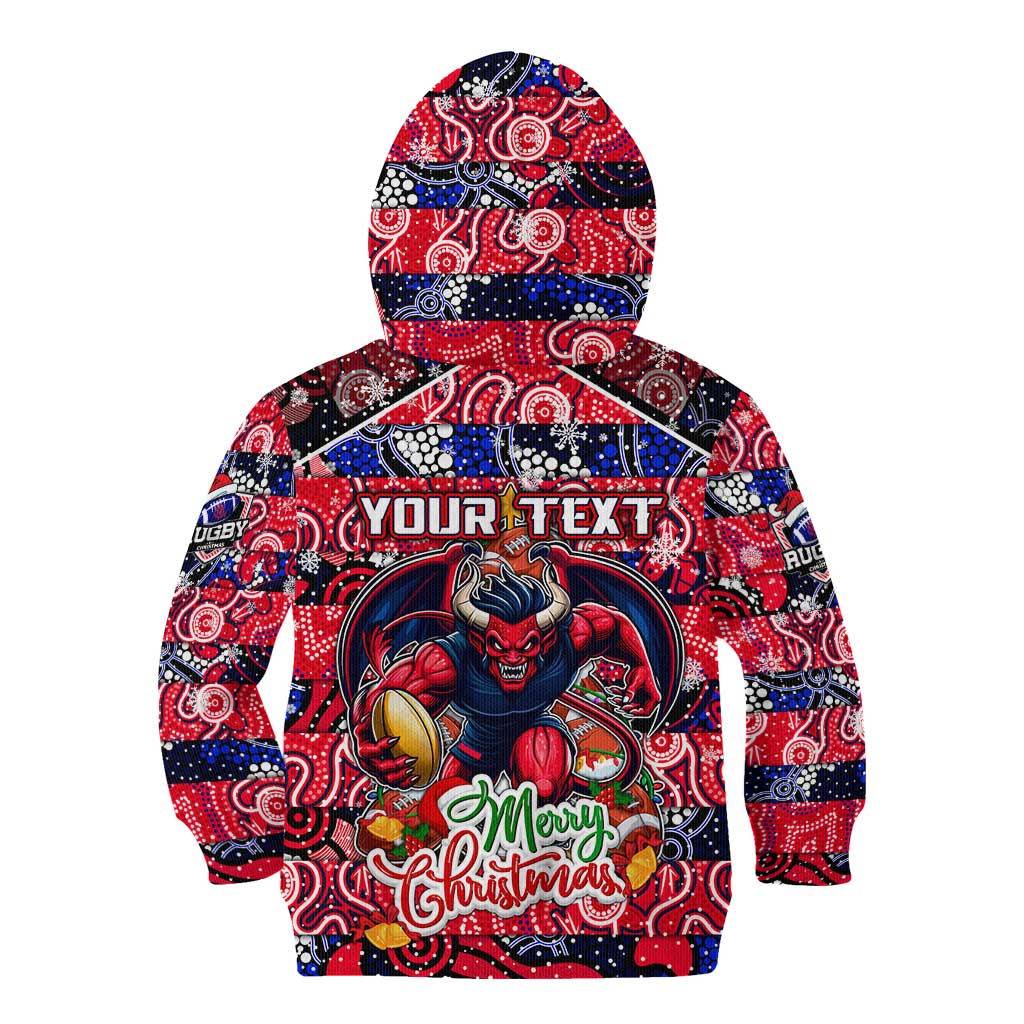 Custom Demons Rugby Merry Christmas Kid Hoodie Indigenous Australian Art