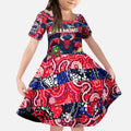Custom Demons Rugby Merry Christmas Kid Short Sleeve Dress Indigenous Australian Art