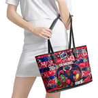 Demons Football Merry Christmas Leather Tote Bag Indigenous Australian Art