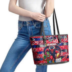Demons Football Merry Christmas Leather Tote Bag Indigenous Australian Art