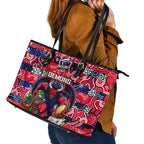 Demons Football Merry Christmas Leather Tote Bag Indigenous Australian Art