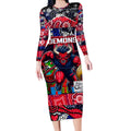 Custom Demons Rugby Merry Christmas Long Sleeve Bodycon Dress Indigenous Australian Art
