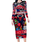 Custom Demons Rugby Merry Christmas Long Sleeve Bodycon Dress Indigenous Australian Art