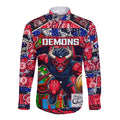 Custom Demons Rugby Merry Christmas Long Sleeve Button Shirt Indigenous Australian Art