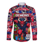 Custom Demons Rugby Merry Christmas Long Sleeve Button Shirt Indigenous Australian Art