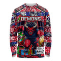 Custom Demons Rugby Merry Christmas Long Sleeve Shirt Indigenous Australian Art