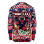 Custom Demons Rugby Merry Christmas Long Sleeve Shirt Indigenous Australian Art