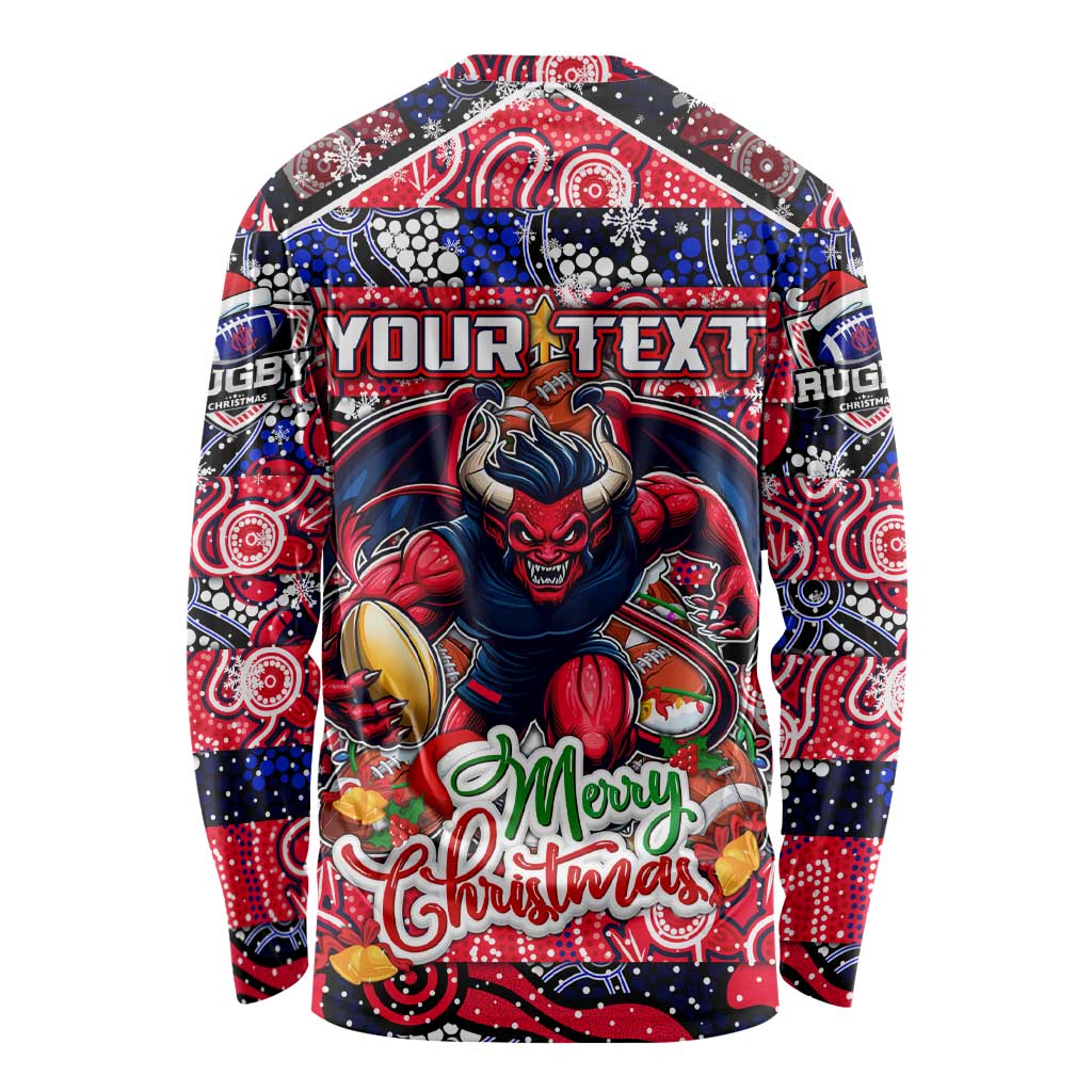 Custom Demons Rugby Merry Christmas Long Sleeve Shirt Indigenous Australian Art