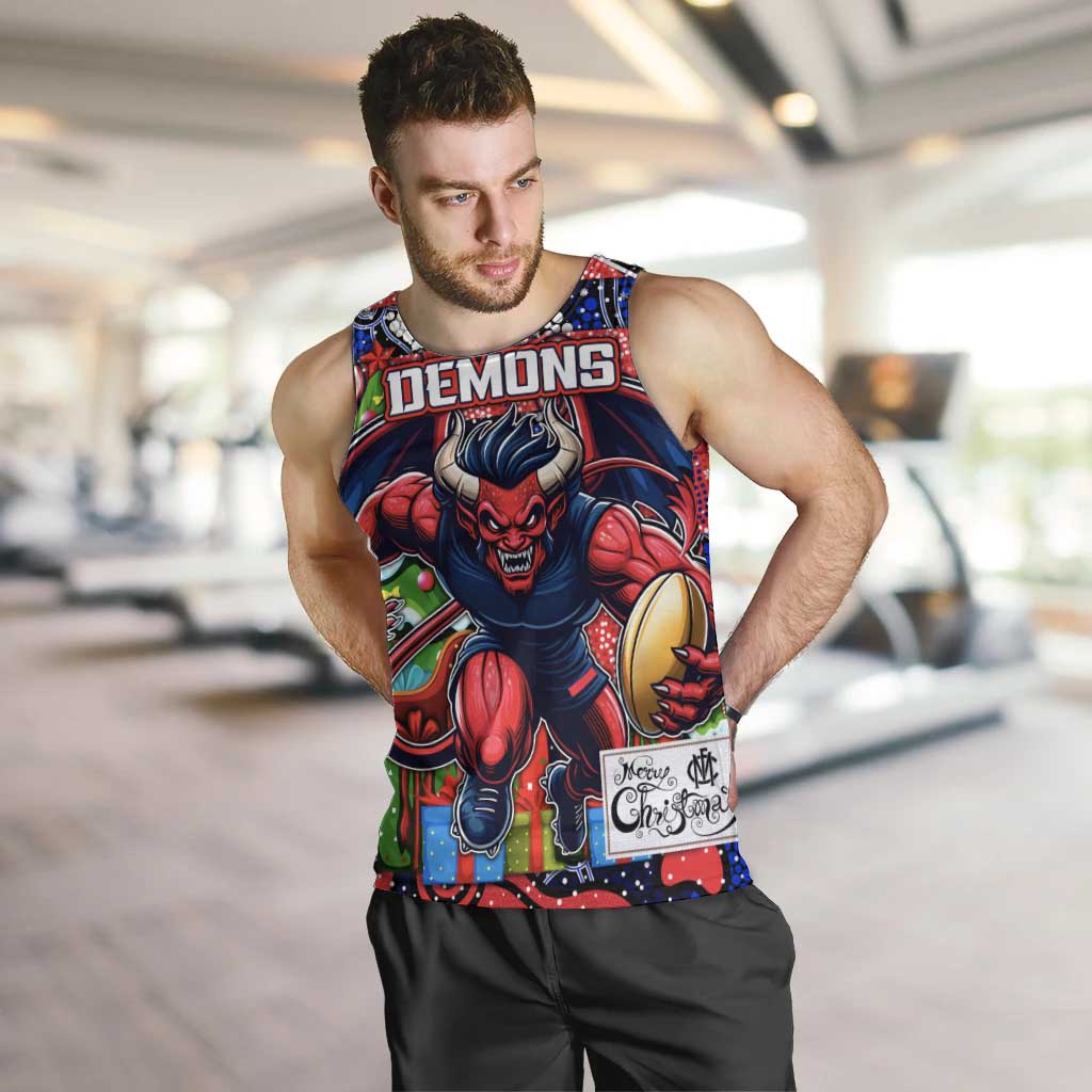 Custom Demons Rugby Merry Christmas Men Tank Top Indigenous Australian Art