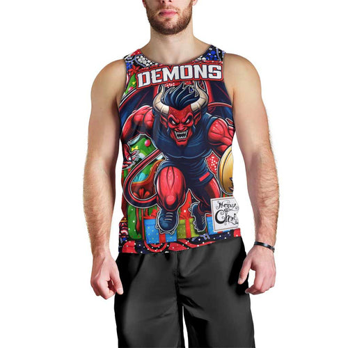 Custom Demons Rugby Merry Christmas Men Tank Top Indigenous Australian Art