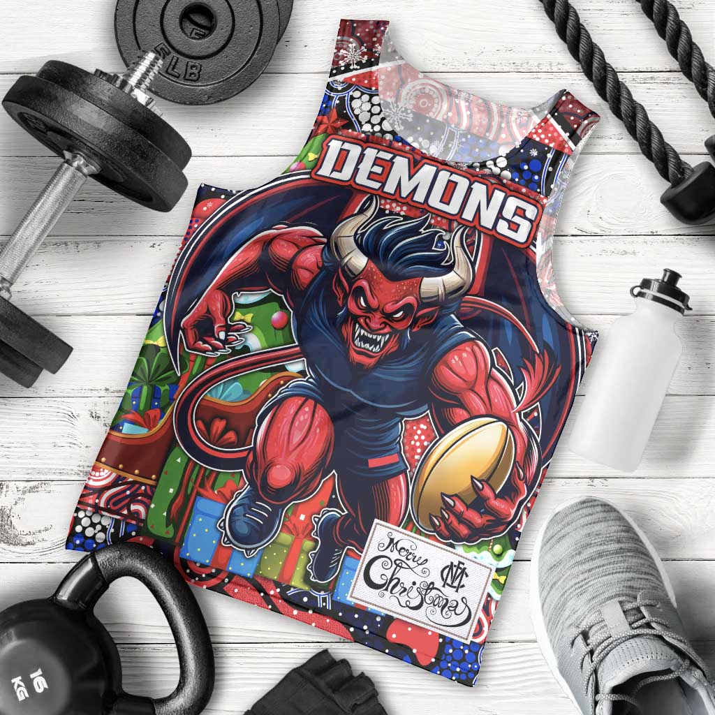 Custom Demons Rugby Merry Christmas Men Tank Top Indigenous Australian Art