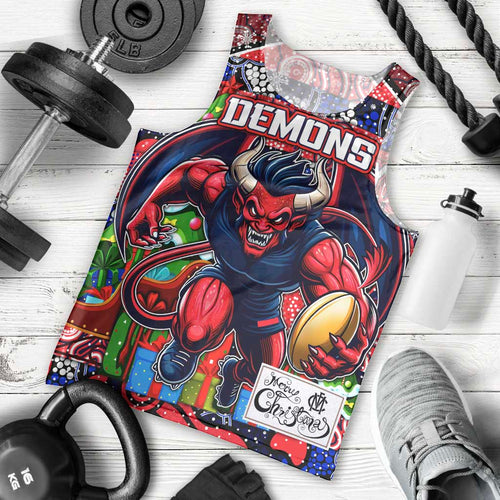 Custom Demons Rugby Merry Christmas Men Tank Top Indigenous Australian Art