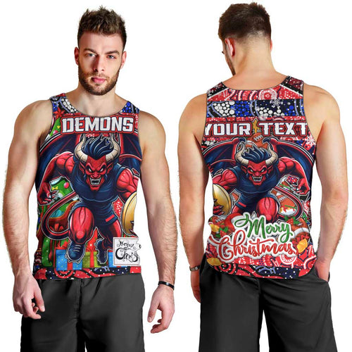 Custom Demons Rugby Merry Christmas Men Tank Top Indigenous Australian Art