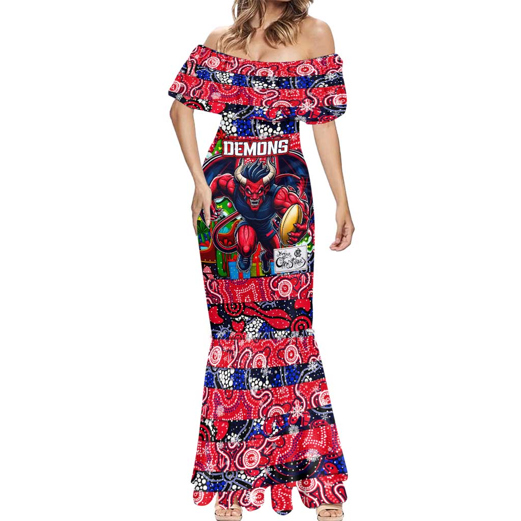 Custom Demons Rugby Merry Christmas Mermaid Dress Indigenous Australian Art