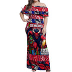 Custom Demons Rugby Merry Christmas Off Shoulder Maxi Dress Indigenous Australian Art