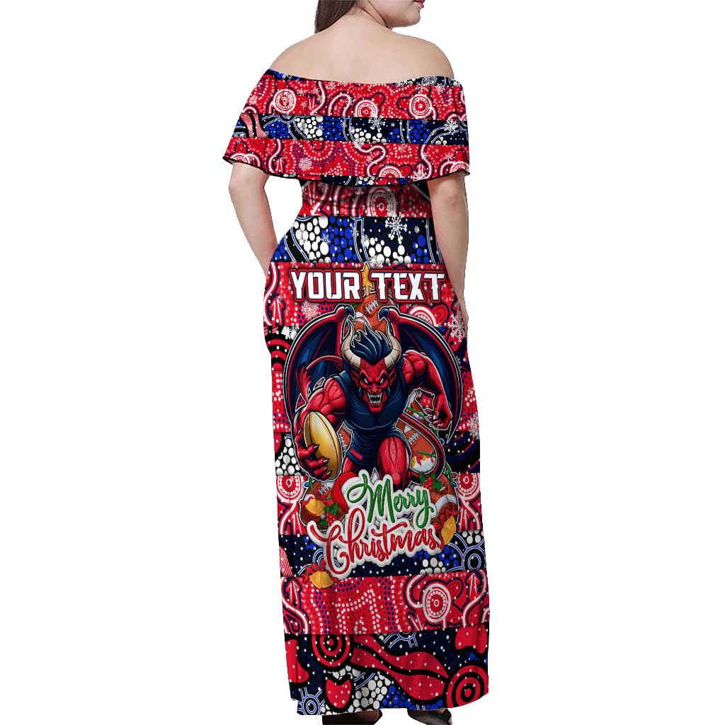 Custom Demons Rugby Merry Christmas Off Shoulder Maxi Dress Indigenous Australian Art