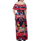 Custom Demons Rugby Merry Christmas Off Shoulder Maxi Dress Indigenous Australian Art