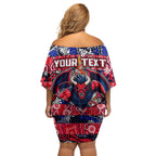 Custom Demons Rugby Merry Christmas Off Shoulder Short Dress Indigenous Australian Art