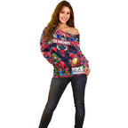 Custom Demons Rugby Merry Christmas Off Shoulder Sweater Indigenous Australian Art