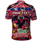 Custom Demons Rugby Merry Christmas Polo Shirt Indigenous Australian Art