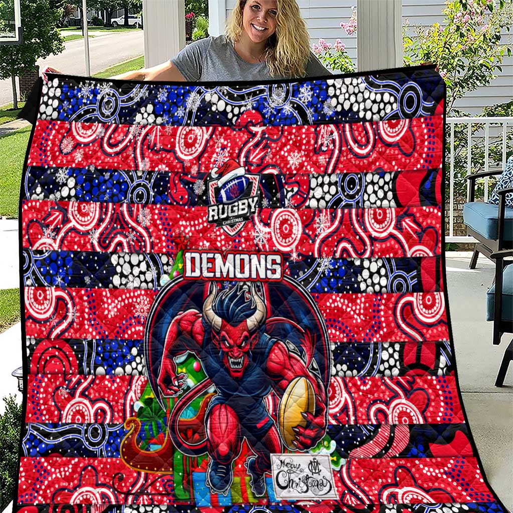 Demons Football Merry Christmas Quilt Indigenous Australian Art