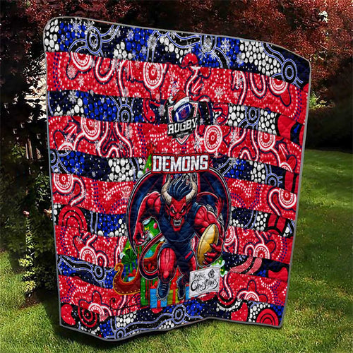 Demons Football Merry Christmas Quilt Indigenous Australian Art