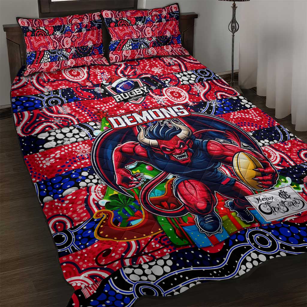 Demons Football Merry Christmas Quilt Bed Set Indigenous Australian Art