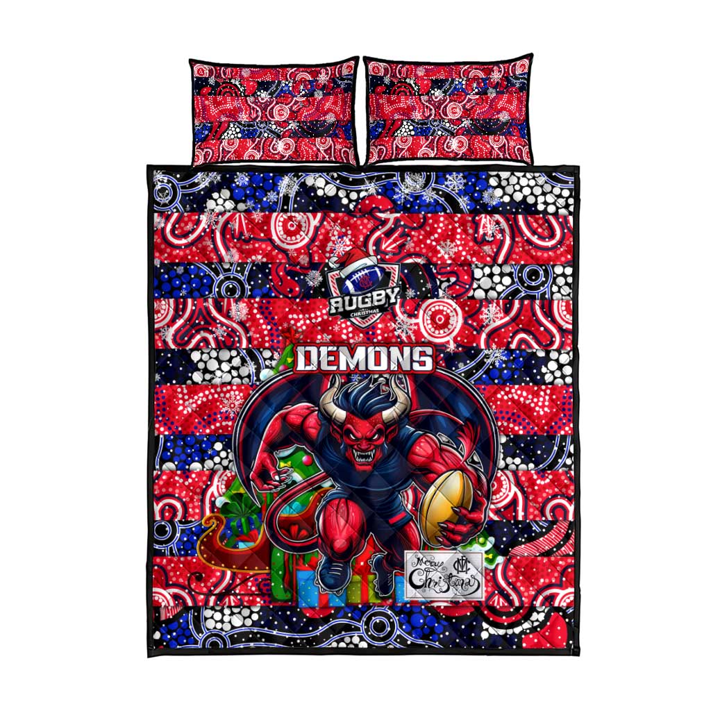 Demons Football Merry Christmas Quilt Bed Set Indigenous Australian Art