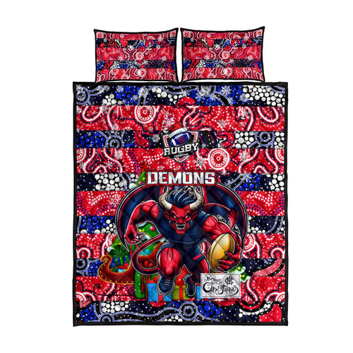 Demons Football Merry Christmas Quilt Bed Set Indigenous Australian Art