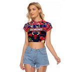 Custom Demons Rugby Merry Christmas Raglan Cropped T Shirt Indigenous Australian Art