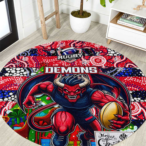 Demons Football Merry Christmas Round Carpet Indigenous Australian Art