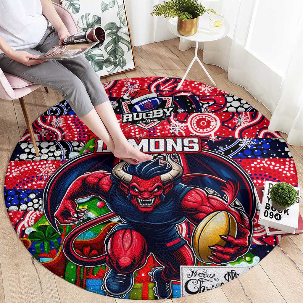 Demons Football Merry Christmas Round Carpet Indigenous Australian Art