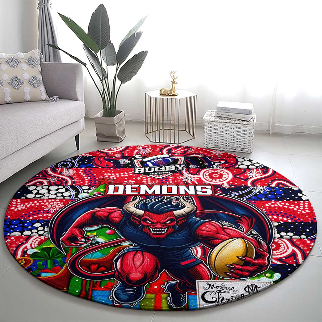 Demons Football Merry Christmas Round Carpet Indigenous Australian Art