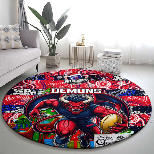 Demons Football Merry Christmas Round Carpet Indigenous Australian Art