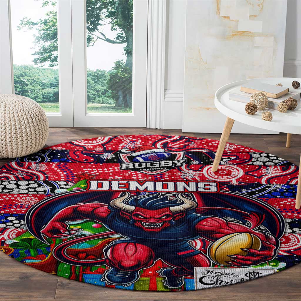 Demons Football Merry Christmas Round Carpet Indigenous Australian Art