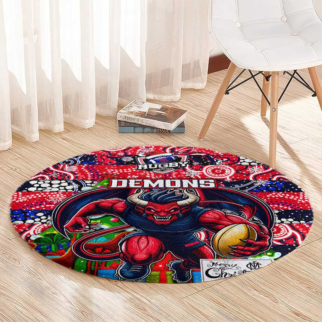 Demons Football Merry Christmas Round Carpet Indigenous Australian Art