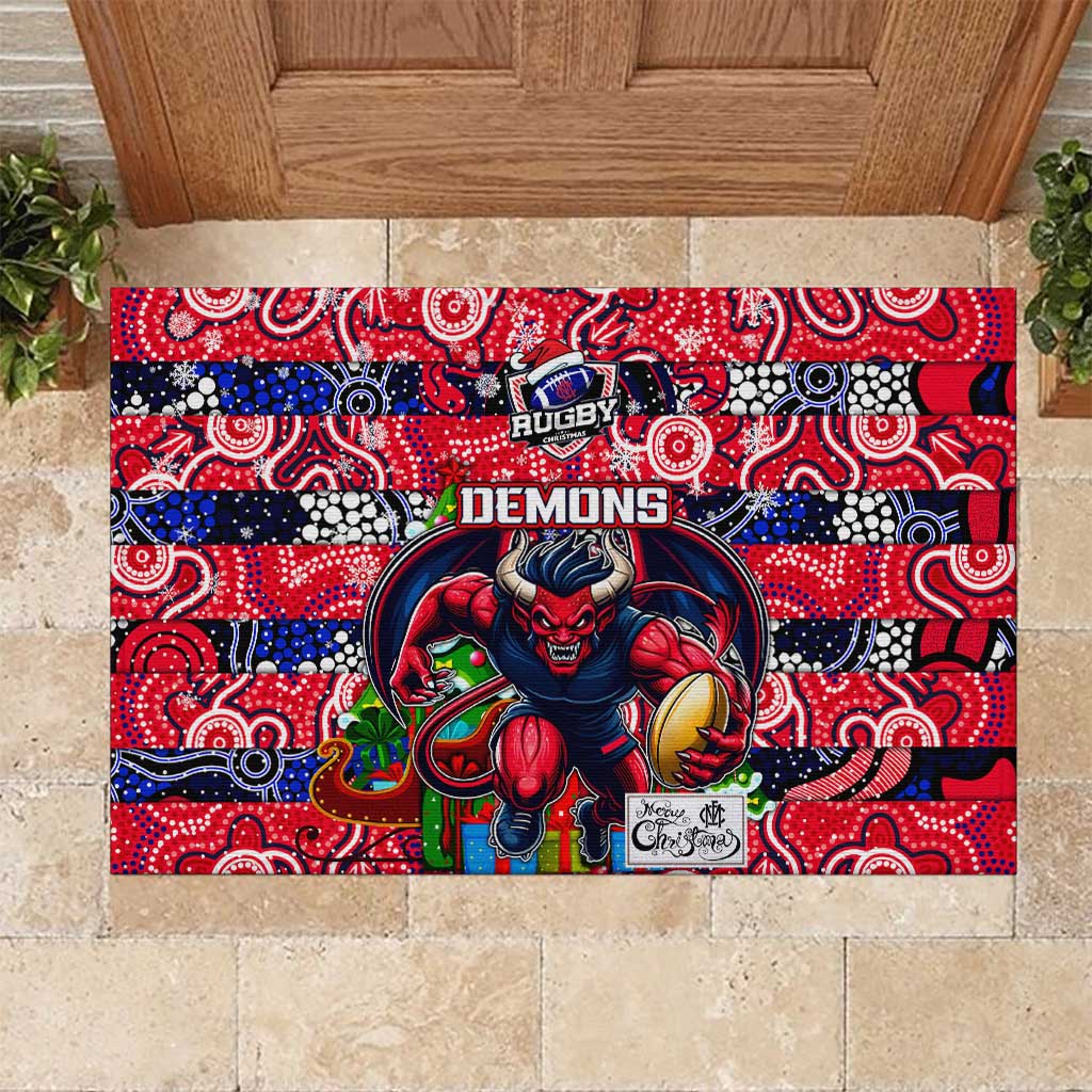 Demons Football Merry Christmas Rubber Doormat Indigenous Australian Art