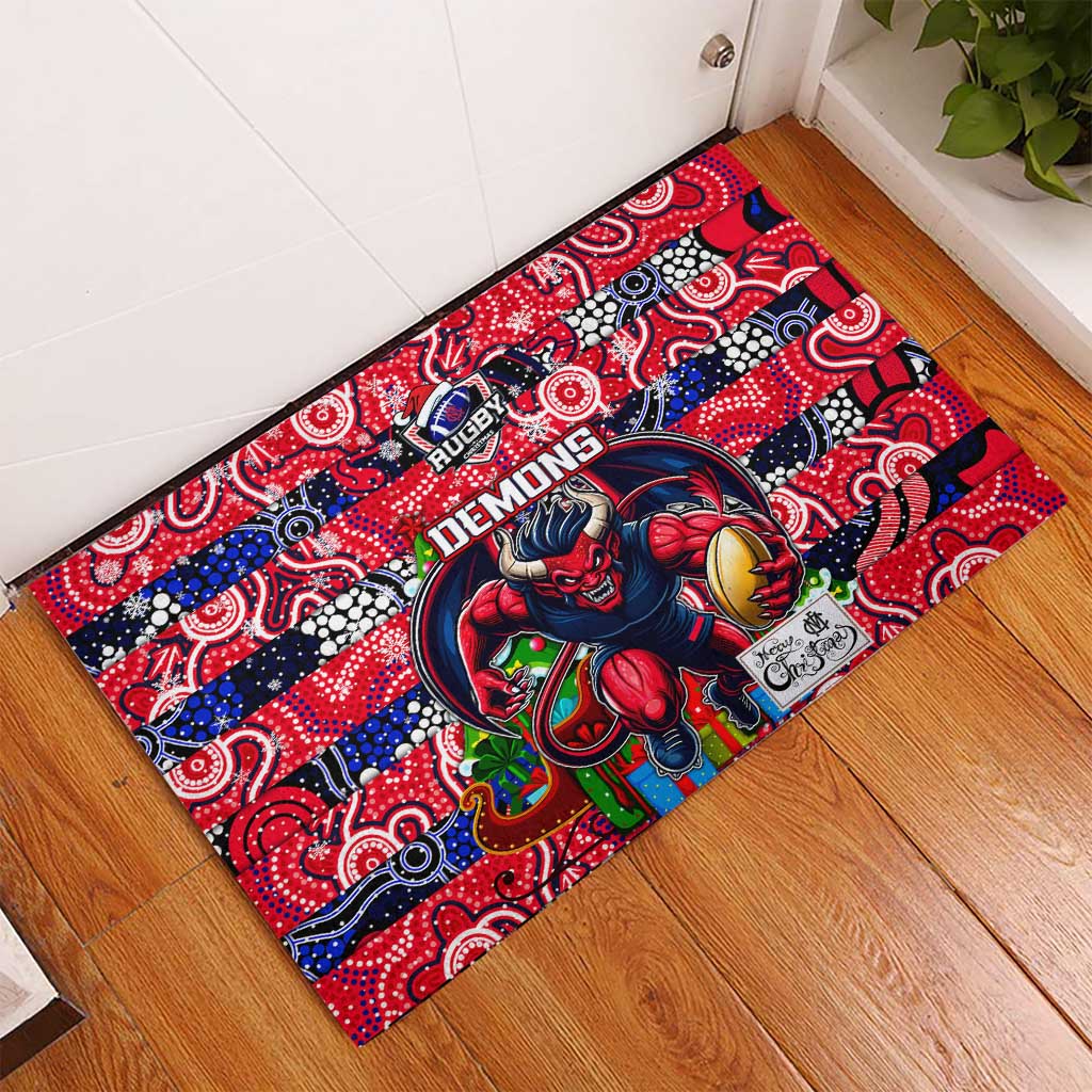 Demons Football Merry Christmas Rubber Doormat Indigenous Australian Art