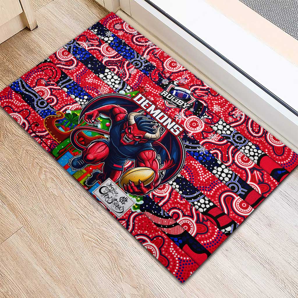 Demons Football Merry Christmas Rubber Doormat Indigenous Australian Art