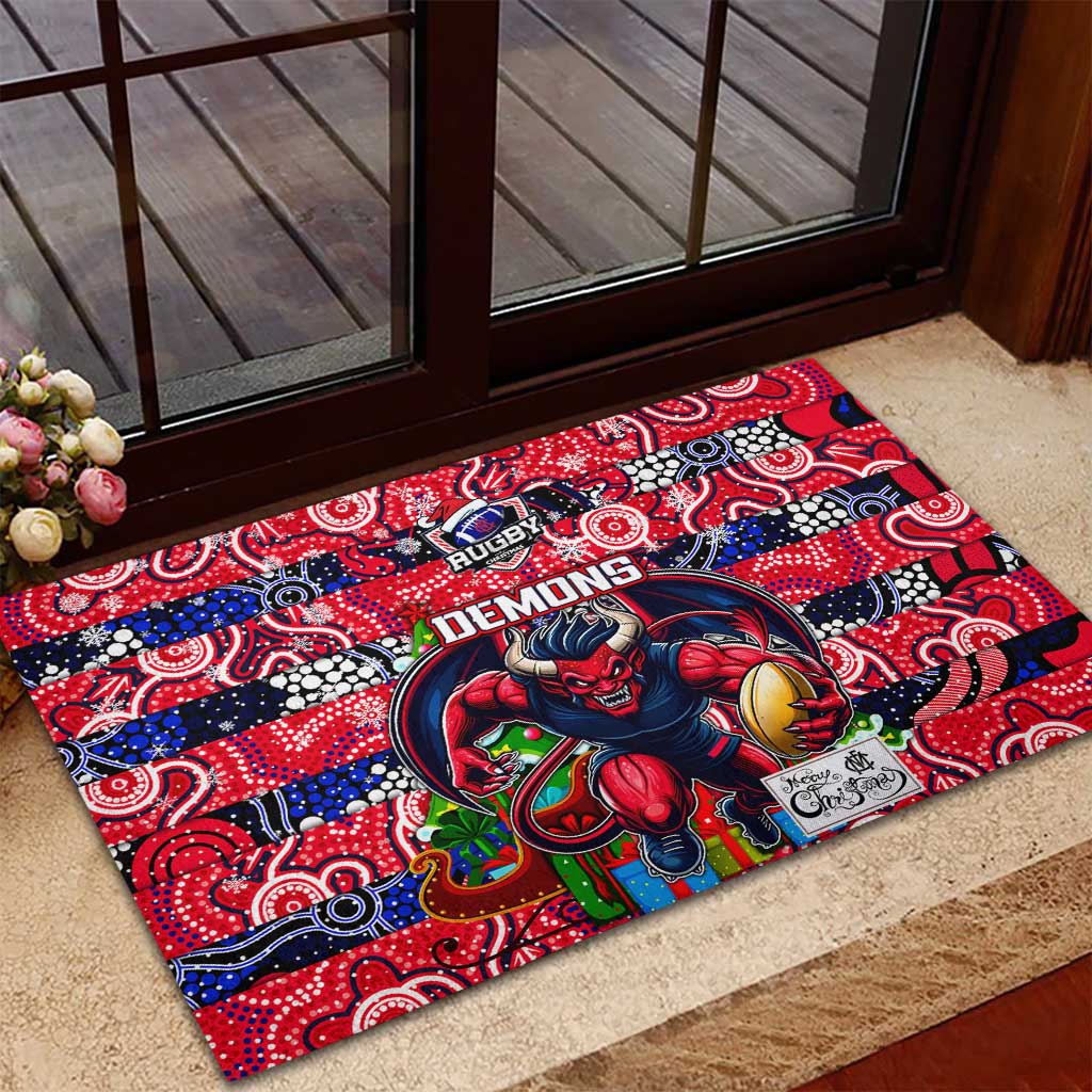Demons Football Merry Christmas Rubber Doormat Indigenous Australian Art
