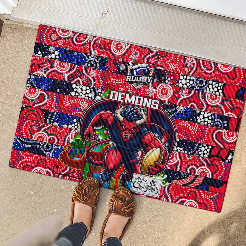 Demons Football Merry Christmas Rubber Doormat Indigenous Australian Art